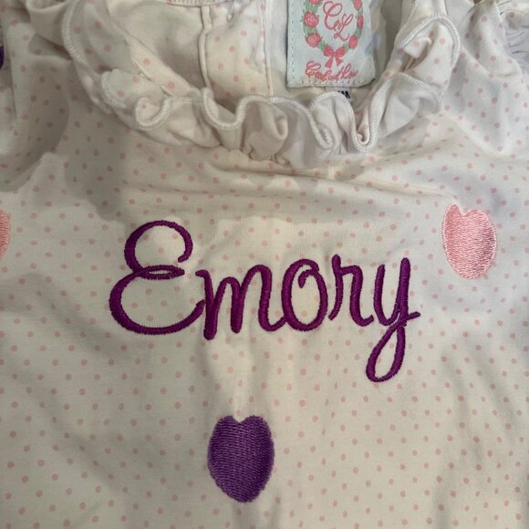 Baby Romper With "Emory" Embroidery 24M CeCe & Lou Polka Dot & Heart Design Ruff - Picture 4 of 7
